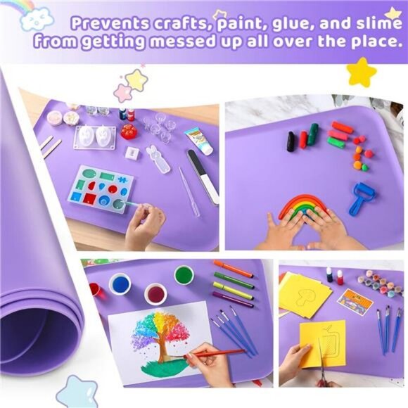 Silicone Art Mats for Kids, Silicone Craft Mat with Lip to Keep Clean, 24"x16" - Picture 2 of 7